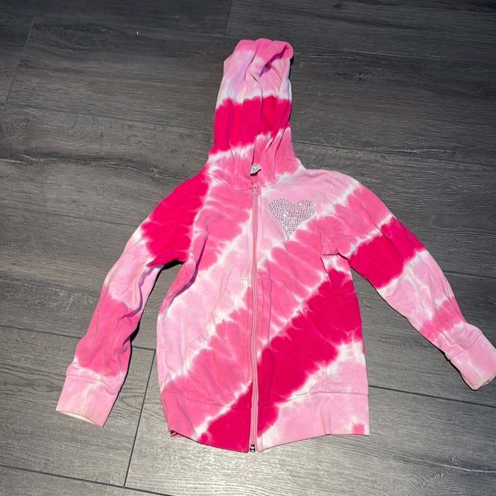 Little girl tie dye zip up with rhinestone detail on front and back